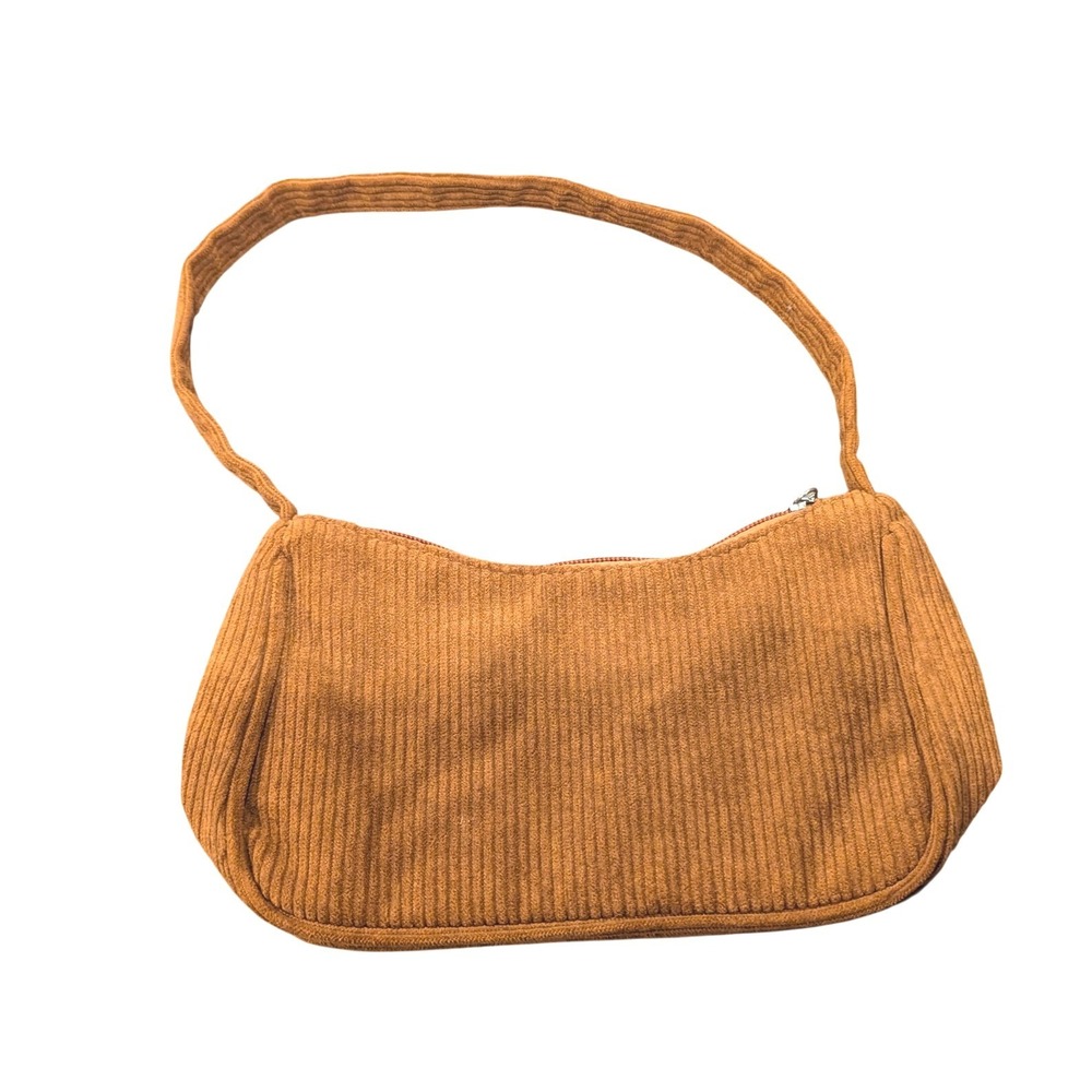 Corduroy Baguette Shoulder Bag Small Ginger Brown Ribbed Retro 90s Y2K Indie - Picture 1 of 5